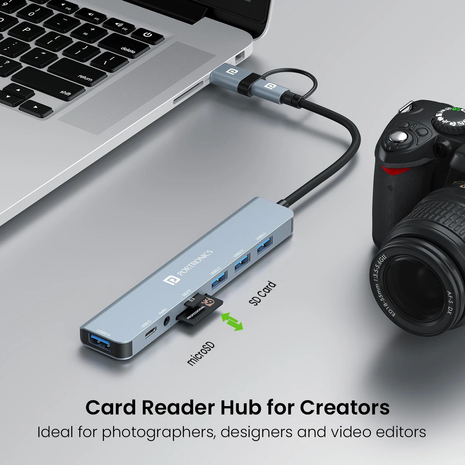 Portronics Mport 8 Plus – 8-in-1 USB-C & USB Hub for Laptops